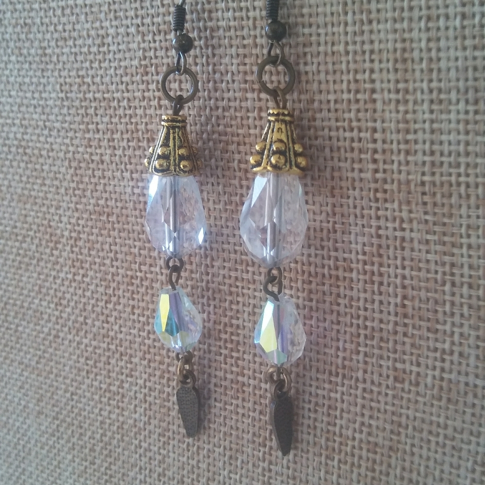Gold Rainbow Crystal Earrings